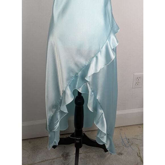 Mint Satin Ruffle Hi-Low Slip Dress | Cowl Neck Prom Nightgown | Size Large - Picture 7 of 9